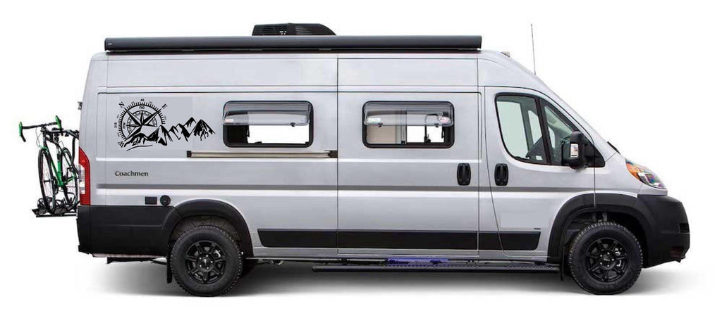 Camper Van Caravan MOUNTAIN COMPASS Vinyl Decals For Sticker Graphics x2