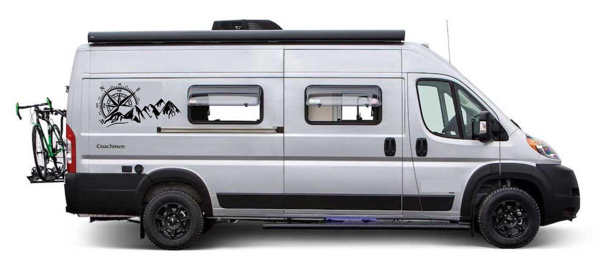 Camper Van Caravan MOUNTAIN COMPASS Vinyl Decals For Sticker Graphics x2