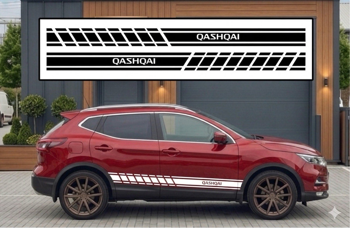 Nissan Qashqai Side Racing Stripes Decals Car Stickers Vinyl Graphics 