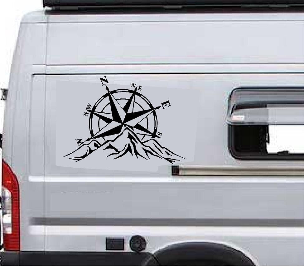 Camper Van Caravan Compass Mountain Vinyl Decals For Sticker Graphic  LARGE 2x