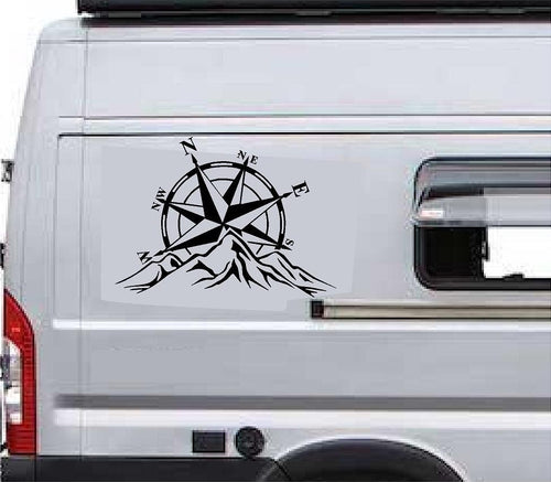 Camper Van Caravan Compass Mountain Vinyl Decals For Sticker Graphic  LARGE 2x