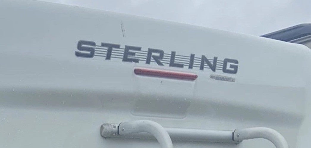 Sterling Caravan Rear vinyl decal Dark Grey & Lighter Grey Outline 820mm x 60mm
