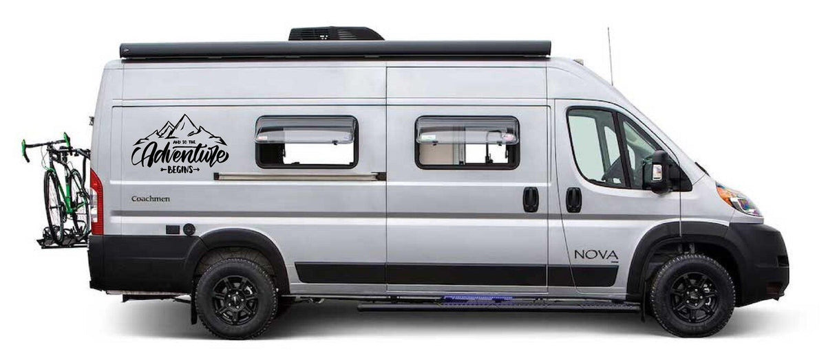 Camper Van Caravan ADVENTURE BEGINS Vinyl Decals For Sticker Graphic LARGE 2x