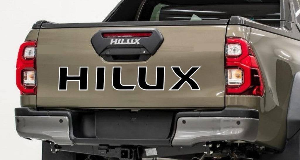 TOYOTA HILUX TAILGATE STICKER 4x4 DECAL PICK UP BLACK with WHITE outline.