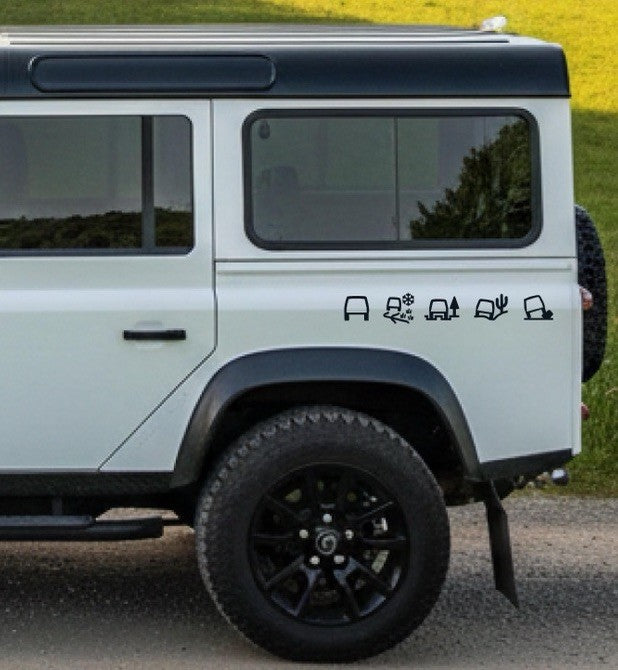 Land Rover ALL TERRAIN 2 x graphics Stickers. Freelander, Discovery, Defender