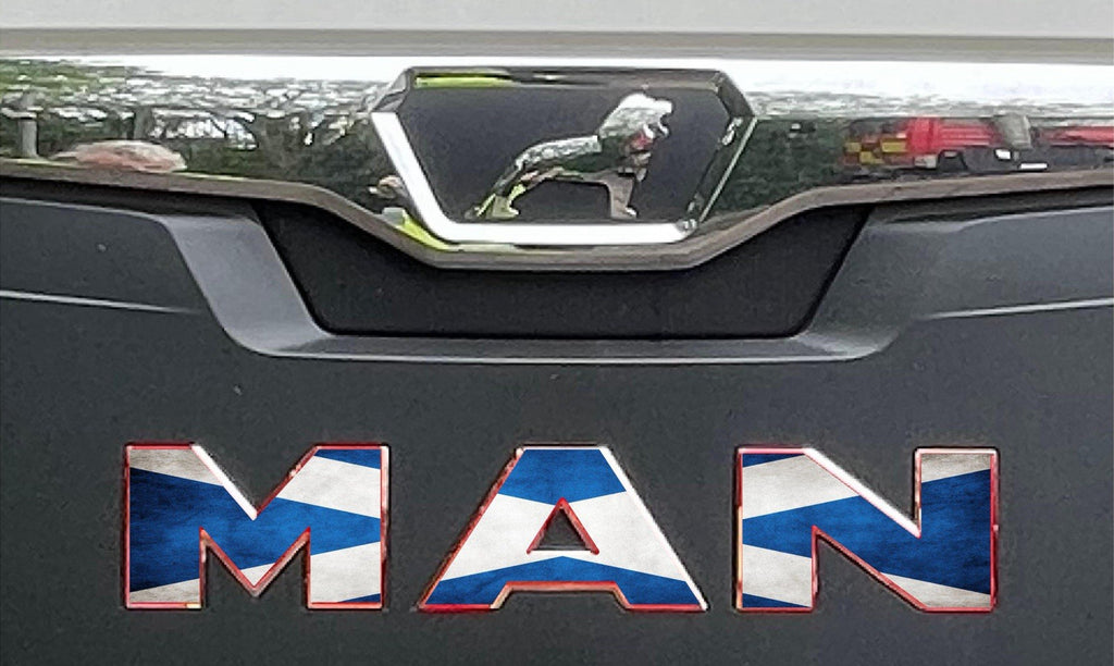 MAN  Cab Front Badge sticker decal. New Gen 2021-26 truck. SCOTLAND FLAG DESIGN