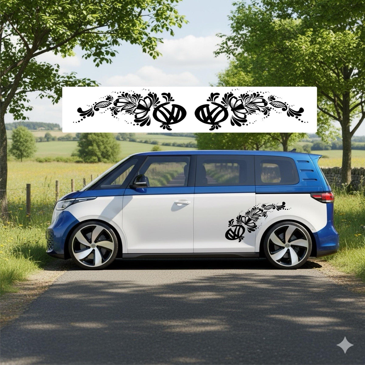 fits VW iD BUZZ. FLOWERS GRAPHICS decal Vinyl Sticker. *Any Colour