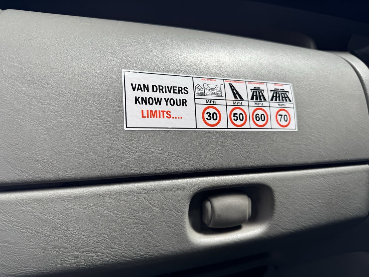 VAN DRIVERS SPEED LIMIT TRUCK WORK CAR DASHBOARD STICKER DECAL RENTAL VEHICLE