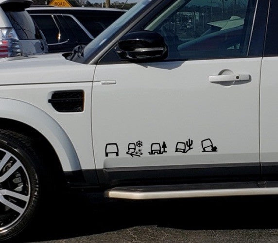 Land Rover ALL TERRAIN 2 x graphics Stickers. Freelander, Discovery, Defender