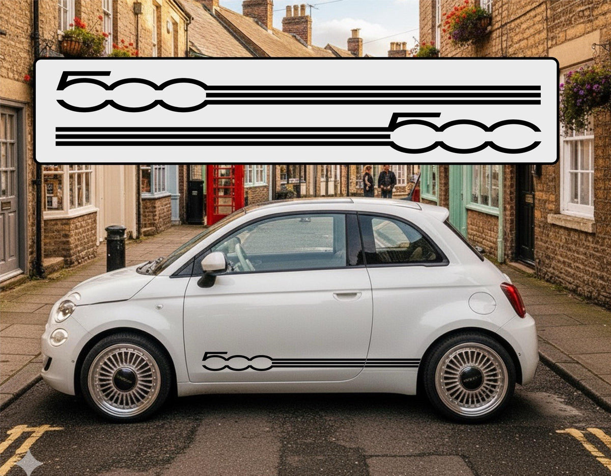 FIAT 500 side racing stripes stickers,decals,graphics. * Any Colour