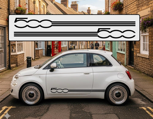 FIAT 500 side racing stripes stickers,decals,graphics. * Any Colour