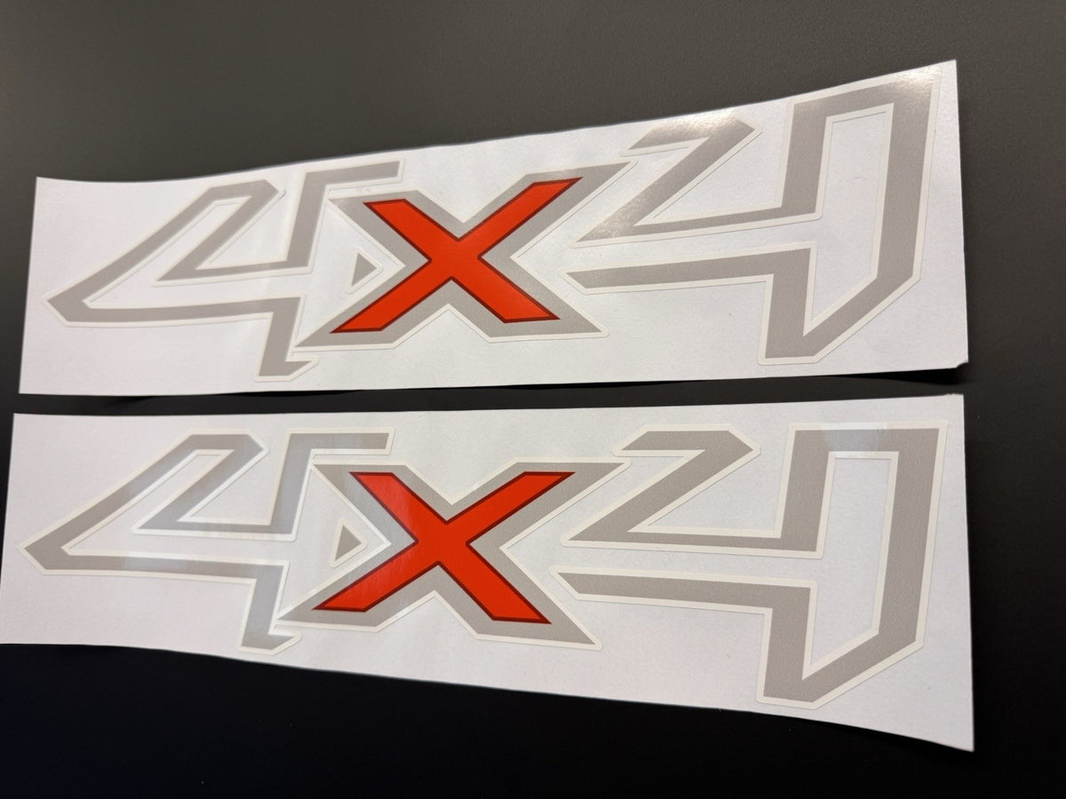 FORD RANGER PRINTED 4x4 STICKER DECAL VINYL - Light Grey White Outline Red❌ X 2
