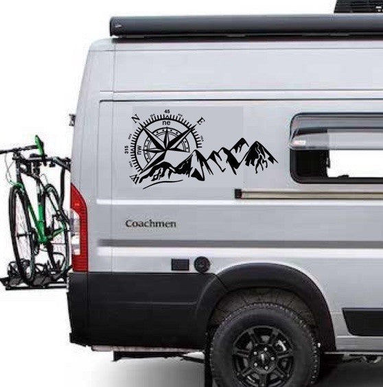 Camper Van Caravan MOUNTAIN COMPASS Vinyl Decals For Sticker Graphics x2