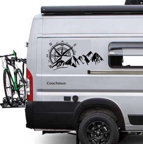 Camper Van Caravan MOUNTAIN COMPASS Vinyl Decals For Sticker Graphics x2