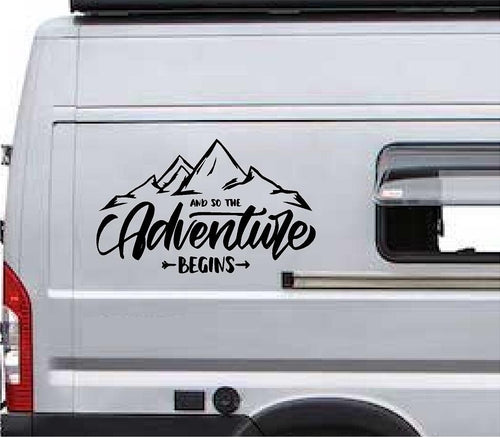Camper Van Caravan ADVENTURE BEGINS Vinyl Decals For Sticker Graphic LARGE 2x