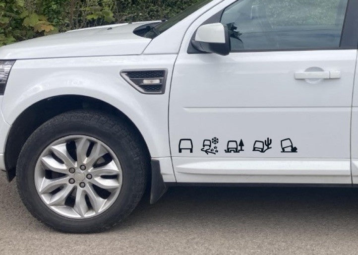 Land Rover ALL TERRAIN 2 x graphics Stickers. Freelander, Discovery, Defender