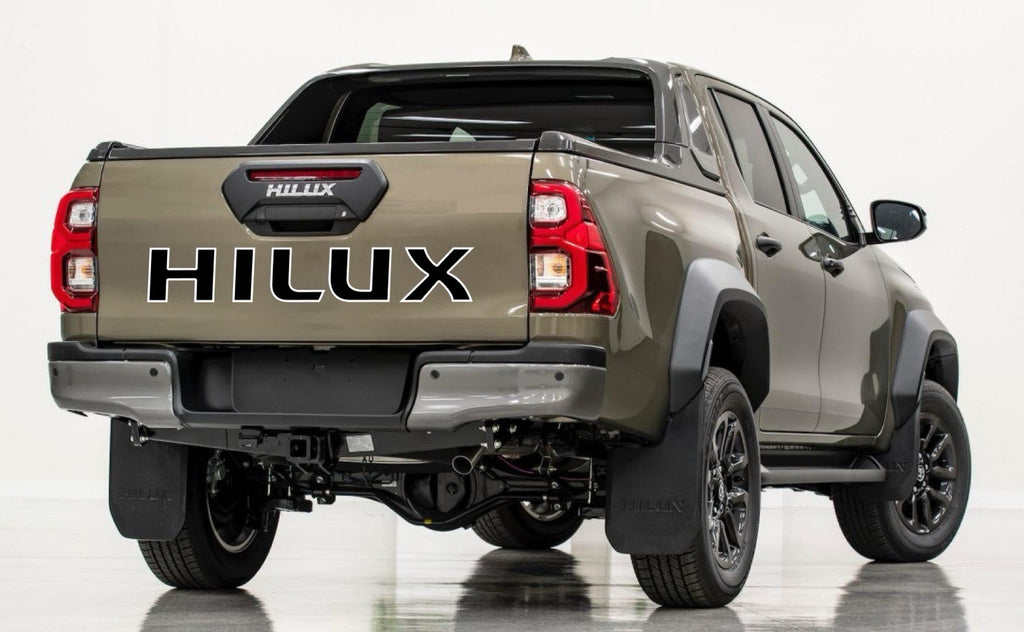 TOYOTA HILUX TAILGATE STICKER 4x4 DECAL PICK UP BLACK with WHITE outline.
