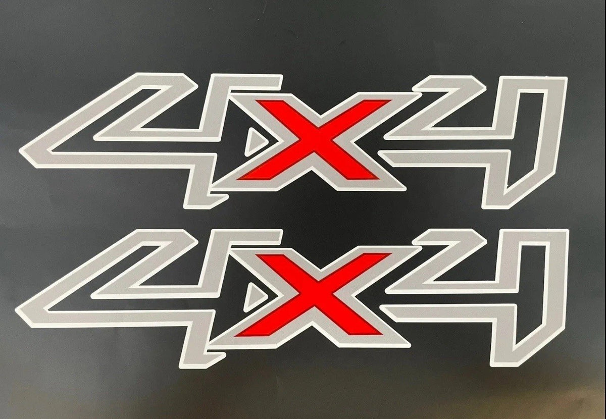 FORD RANGER PRINTED 4x4 STICKER DECAL VINYL - Light Grey White Outline Red❌ X 2