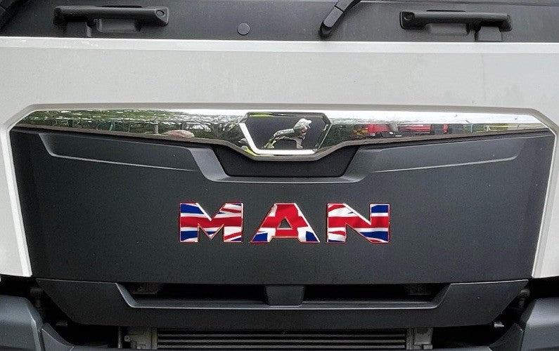 MAN  Cab Front Badge sticker decal. New Gen 2021-26 truck. UNION JACK design