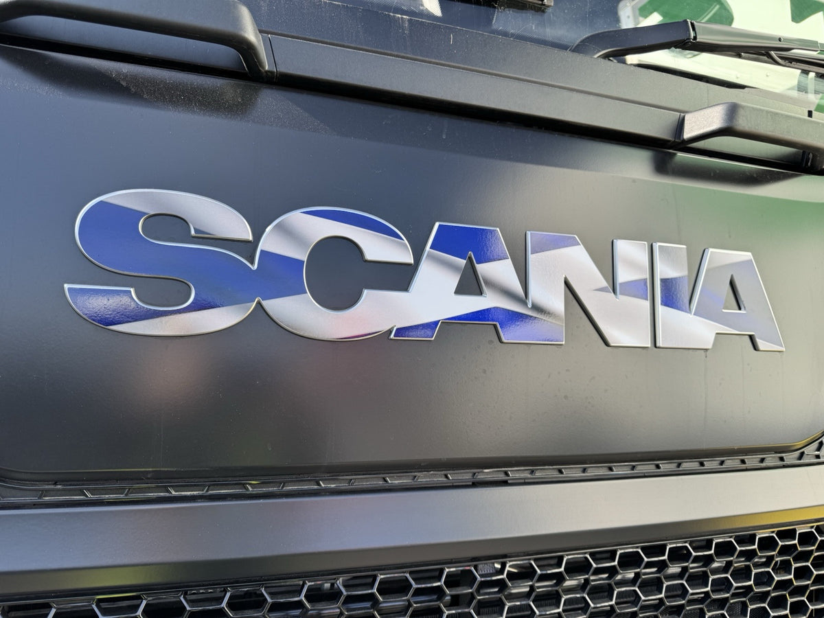 SCANIA  P&G Cab Front Badge sticker. New Gen 2017-25 truck. SCOTLAND Flag